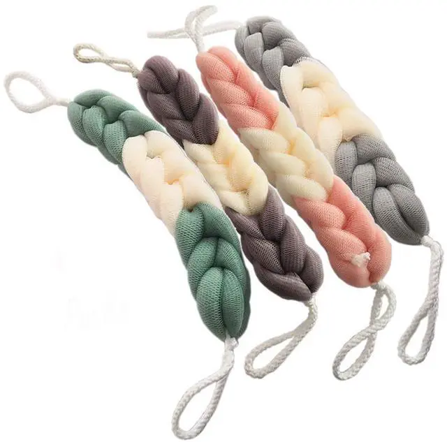 Main image of 4 Packs Long Stretch Back Sponge with Rope Handles Back Scrubber Bath Shower Mesh Sponge Exfoliating Body Scrub Stretch Braided Loofah for Men and Women (B-1 Grey+1 Green+1 Pink+1 Coffee)