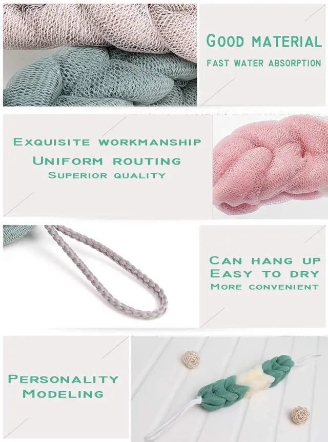 Alt view image 3 of 7 - 4 Packs Long Stretch Back Sponge with Rope Handles Back Scrubber Bath Shower Mesh Sponge Exfoliating Body Scrub Stretch Braided Loofah for Men and Women (B-1 Grey+1 Green+1 Pink+1 Coffee)