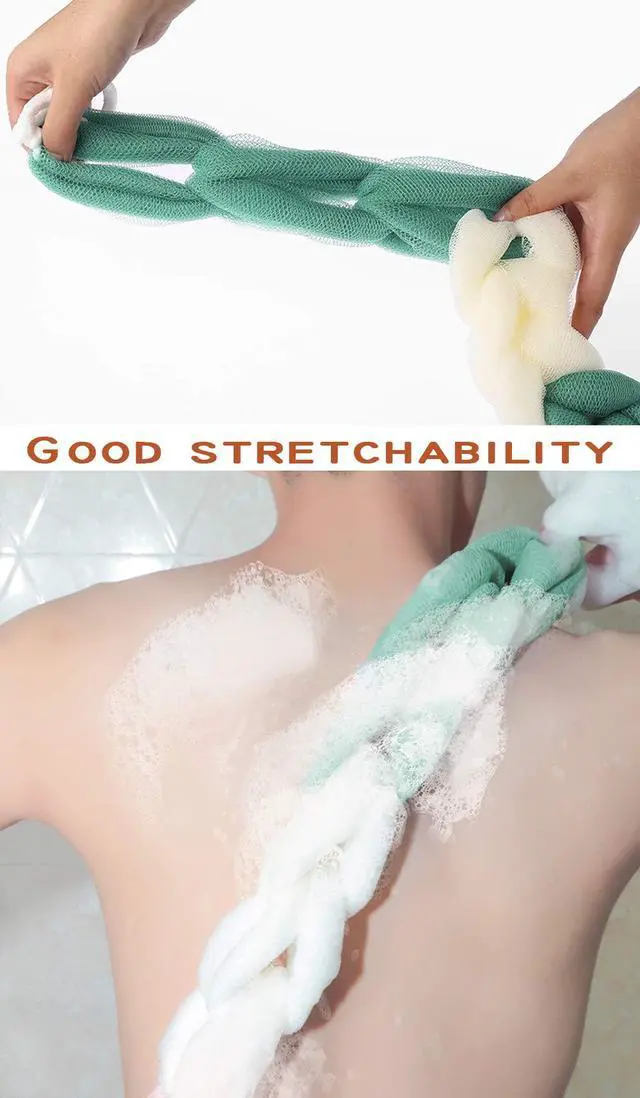 Alt view image 6 of 7 - 4 Packs Long Stretch Back Sponge with Rope Handles Back Scrubber Bath Shower Mesh Sponge Exfoliating Body Scrub Stretch Braided Loofah for Men and Women (B-1 Grey+1 Green+1 Pink+1 Coffee)