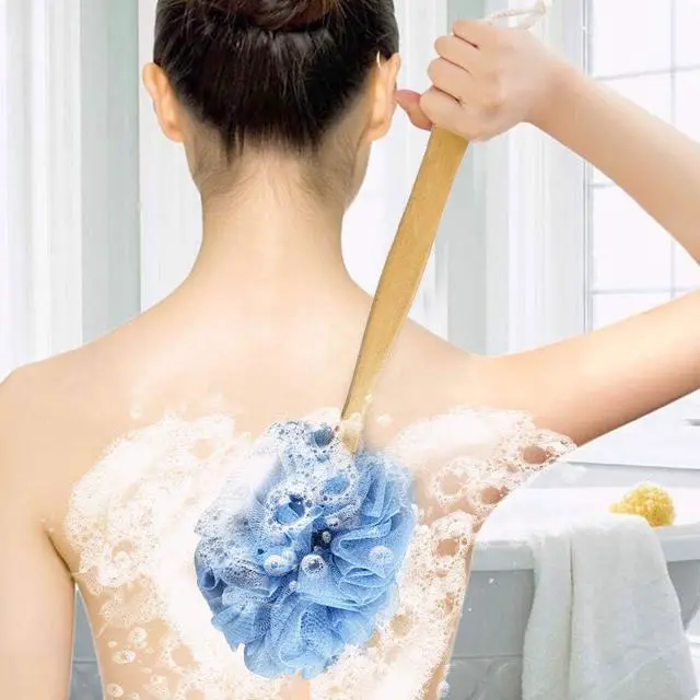 Alt view image 2 of 6 - Back Scrubber for Shower & Body, Long Handle Bath Brush with Loofah Sponge, Exfoliating Shower Brush for Men and Women
