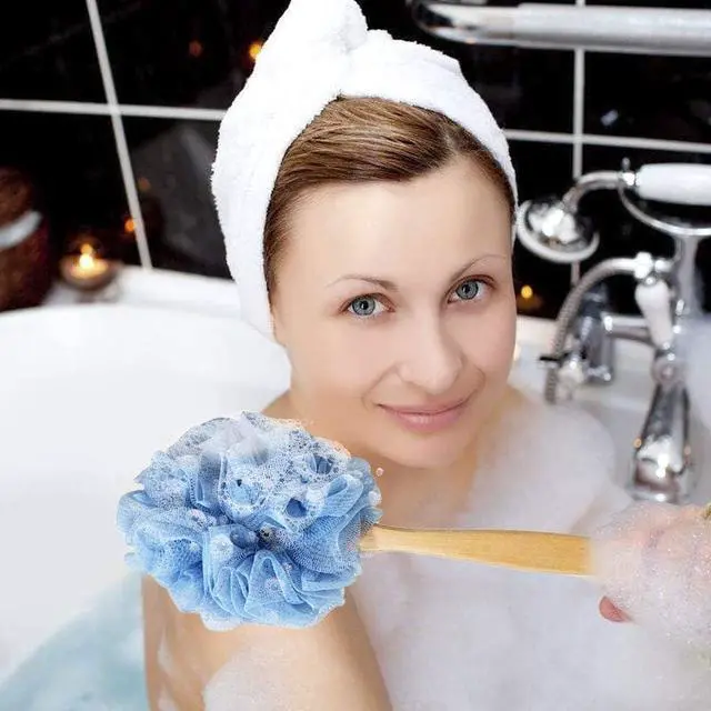 Alt view image 5 of 6 - Back Scrubber for Shower & Body, Long Handle Bath Brush with Loofah Sponge, Exfoliating Shower Brush for Men and Women