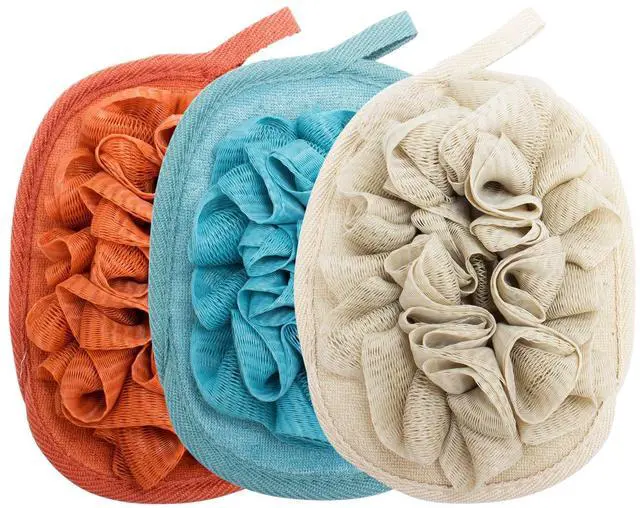 Main image of 3 Pack Body Sponge Brushes Pouf Mesh Brush Shower Glove with Flower Bath Ball