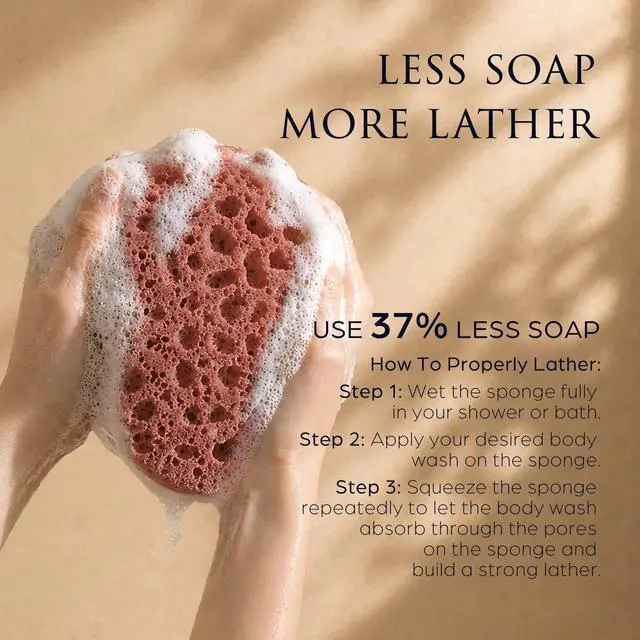 Alt view image 3 of 7 - Spongentle Loofah Sponge for Shower and Bathing, Bath Sponge with Dual Texture, Shower Pouf for Gentle and Deep Exfoliation, Large Size Body Scrubber for Men & Women, PU Foam, 37% More Lather, 2 Pack
