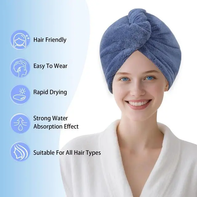 Alt view image 2 of 7 - Microfiber Hair Drying Towel Wrap,Hair Turbans Towel for Wet Hair | Soft and Comfortable,10 times Absorbed,Dries Hair Quickly,Conv for Makeup and Housework,1P:Dark Blue