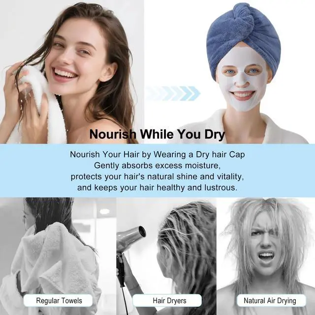 Alt view image 5 of 7 - Microfiber Hair Drying Towel Wrap,Hair Turbans Towel for Wet Hair | Soft and Comfortable,10 times Absorbed,Dries Hair Quickly,Conv for Makeup and Housework,1P:Dark Blue
