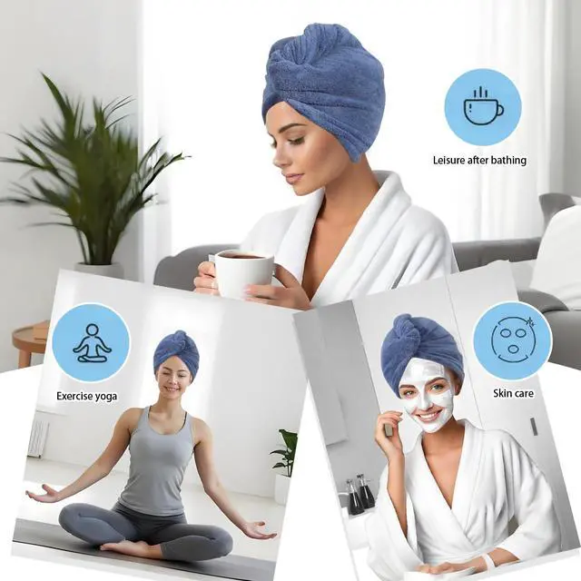 Alt view image 6 of 7 - Microfiber Hair Drying Towel Wrap,Hair Turbans Towel for Wet Hair | Soft and Comfortable,10 times Absorbed,Dries Hair Quickly,Conv for Makeup and Housework,1P:Dark Blue