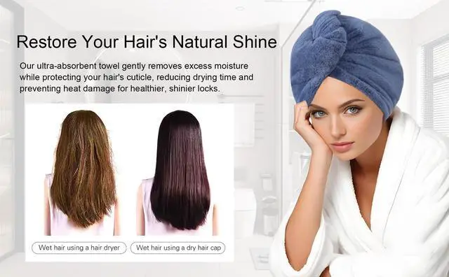 Alt view image 7 of 7 - Microfiber Hair Drying Towel Wrap,Hair Turbans Towel for Wet Hair | Soft and Comfortable,10 times Absorbed,Dries Hair Quickly,Conv for Makeup and Housework,1P:Dark Blue