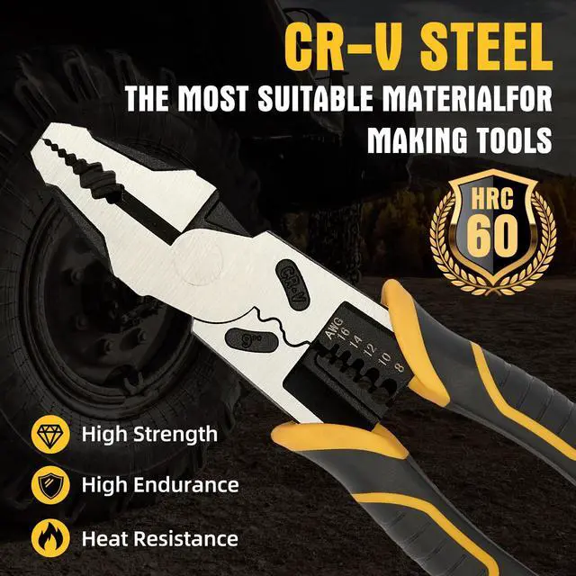 Alt view image 3 of 7 - Linesman Pliers Wire Stripper Crimper Cutter Combination Tool, 9" 6-in-1 Heavy Duty Cr-V Steel Pliers for Gripping, Stripping, Crimping, Electrical Work