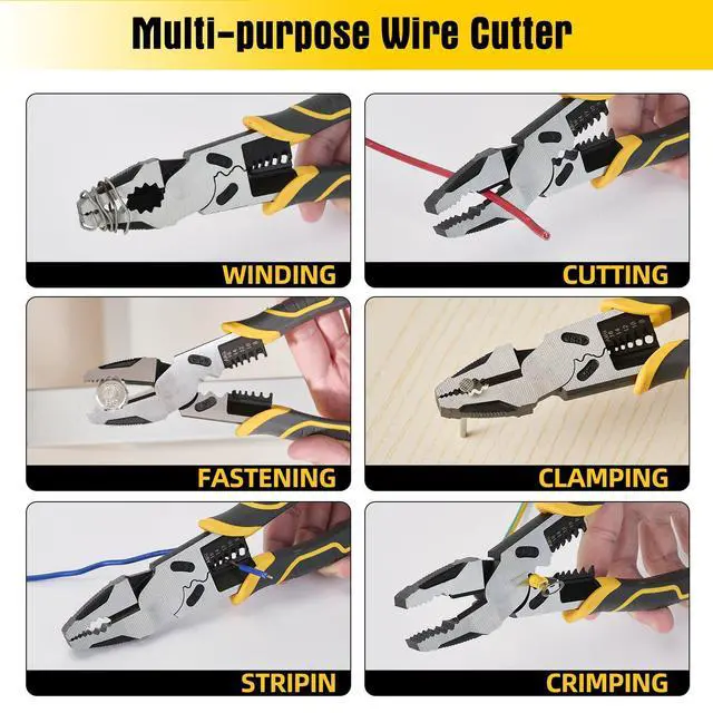 Alt view image 4 of 7 - Linesman Pliers Wire Stripper Crimper Cutter Combination Tool, 9" 6-in-1 Heavy Duty Cr-V Steel Pliers for Gripping, Stripping, Crimping, Electrical Work