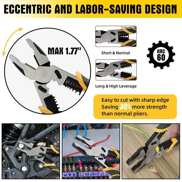 Alt view image 5 of 7 - Linesman Pliers Wire Stripper Crimper Cutter Combination Tool, 9" 6-in-1 Heavy Duty Cr-V Steel Pliers for Gripping, Stripping, Crimping, Electrical Work