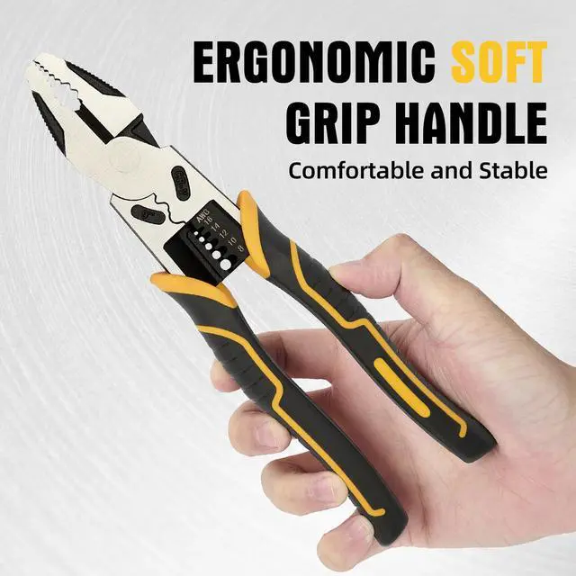 Alt view image 6 of 7 - Linesman Pliers Wire Stripper Crimper Cutter Combination Tool, 9" 6-in-1 Heavy Duty Cr-V Steel Pliers for Gripping, Stripping, Crimping, Electrical Work