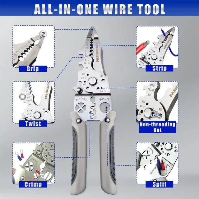 Alt view image 3 of 6 - Multi-function Wire Stripper Tool Electrical, 9-in-1 Wire Cutter & Wire Crimping Tool, Adjustable AWG 6-16, Comfortable Grip and Refined Craftsmanship