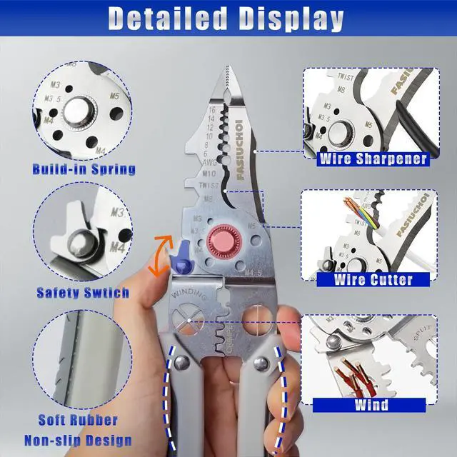 Alt view image 4 of 6 - Multi-function Wire Stripper Tool Electrical, 9-in-1 Wire Cutter & Wire Crimping Tool, Adjustable AWG 6-16, Comfortable Grip and Refined Craftsmanship