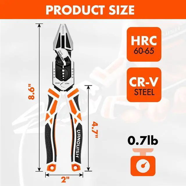 Alt view image 2 of 7 - 8-in-1 Linesman Pliers with Wire Cutter and Stripper, 8 Inch | Multipurpose Premium CR-V Twisting Cutting, Screw Clamping,Crimping and Bolt Shearing, Ergonomic Grip, Home Maintenance 3238