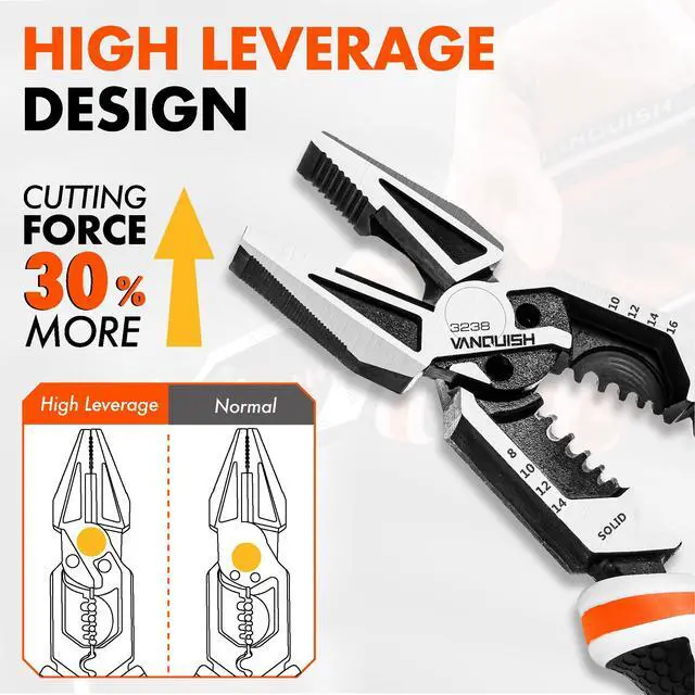 Alt view image 5 of 7 - 8-in-1 Linesman Pliers with Wire Cutter and Stripper, 8 Inch | Multipurpose Premium CR-V Twisting Cutting, Screw Clamping,Crimping and Bolt Shearing, Ergonomic Grip, Home Maintenance 3238