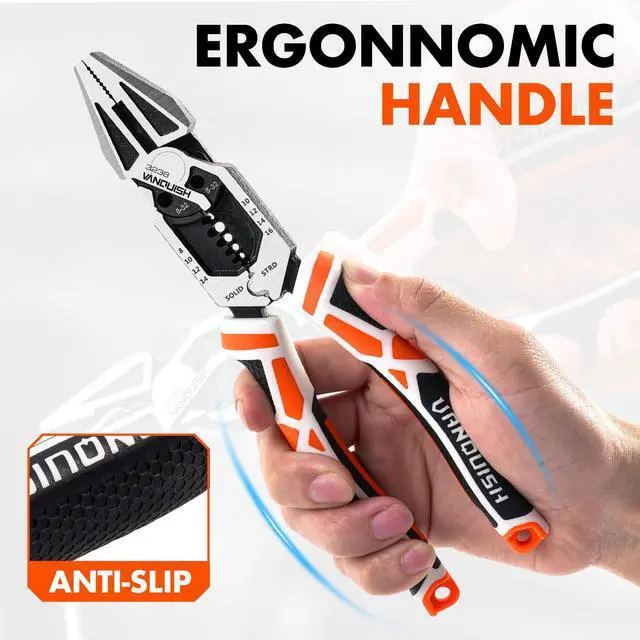 Alt view image 6 of 7 - 8-in-1 Linesman Pliers with Wire Cutter and Stripper, 8 Inch | Multipurpose Premium CR-V Twisting Cutting, Screw Clamping,Crimping and Bolt Shearing, Ergonomic Grip, Home Maintenance 3238