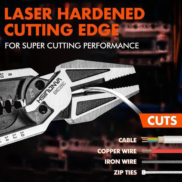 Alt view image 7 of 7 - 8-in-1 Linesman Pliers with Wire Cutter and Stripper, 8 Inch | Multipurpose Premium CR-V Twisting Cutting, Screw Clamping,Crimping and Bolt Shearing, Ergonomic Grip, Home Maintenance 3238