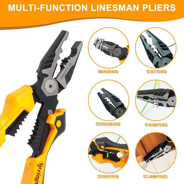 Alt view image 3 of 7 - 7-in-1 Linesman Pliers,9 inch Multipurpose Combination Pliers with Wire Stripper/Crimper/Cutter/Brake Cable Stripper Function, Heavy Duty Side-Cutting Pliers.