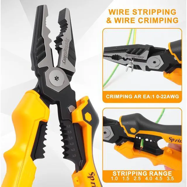 Alt view image 5 of 7 - 7-in-1 Linesman Pliers,9 inch Multipurpose Combination Pliers with Wire Stripper/Crimper/Cutter/Brake Cable Stripper Function, Heavy Duty Side-Cutting Pliers.