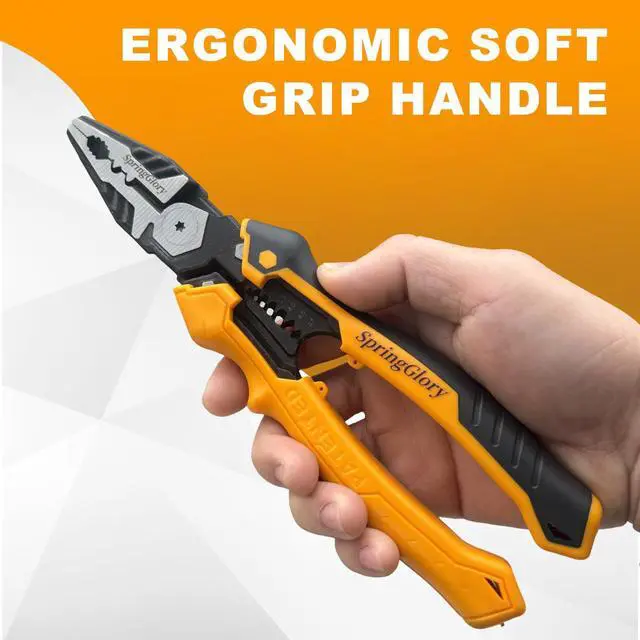 Alt view image 6 of 7 - 7-in-1 Linesman Pliers,9 inch Multipurpose Combination Pliers with Wire Stripper/Crimper/Cutter/Brake Cable Stripper Function, Heavy Duty Side-Cutting Pliers.