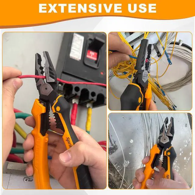 Alt view image 7 of 7 - 7-in-1 Linesman Pliers,9 inch Multipurpose Combination Pliers with Wire Stripper/Crimper/Cutter/Brake Cable Stripper Function, Heavy Duty Side-Cutting Pliers.