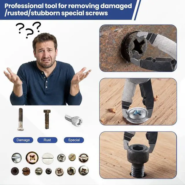 Alt view image 5 of 6 - 6" Multi-Function Stripped Screw Extractor Pliers | Remove Stripped Broken Rusted Screws, Tighten Loosen and Grip Nuts Bolts, Built-in Wire Cutting Function