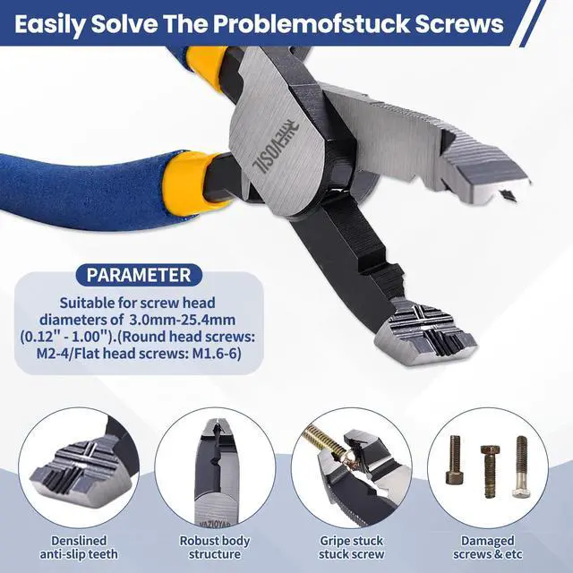 Alt view image 4 of 6 - 6" Multi-Function Stripped Screw Extractor Pliers | Remove Stripped Broken Rusted Screws, Tighten Loosen and Grip Nuts Bolts, Built-in Wire Cutting Function