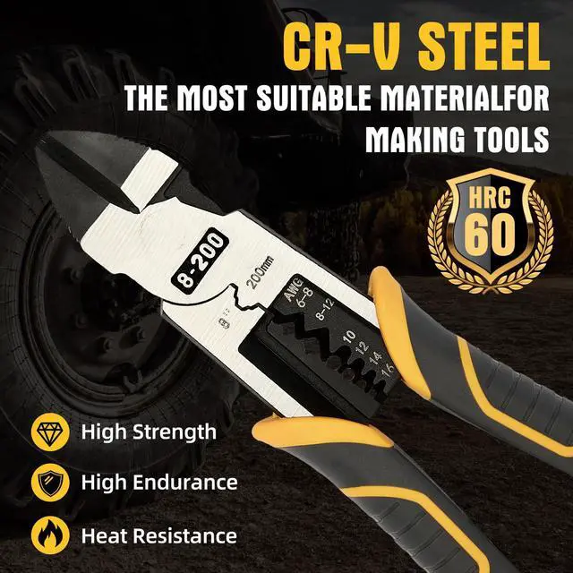 Alt view image 3 of 7 - Multi-Function Diagonal Pliers, 8-inch 4-in-1 Cr-V Steel Heavy Duty Side-Cutting Pliers with Cutting, Stripping, Crimping, and Gripping for Electricians and Homes
