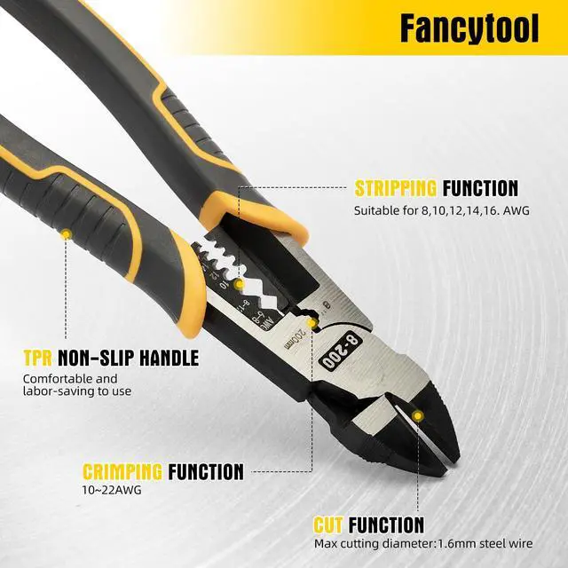 Alt view image 2 of 7 - Multi-Function Diagonal Pliers, 8-inch 4-in-1 Cr-V Steel Heavy Duty Side-Cutting Pliers with Cutting, Stripping, Crimping, and Gripping for Electricians and Homes