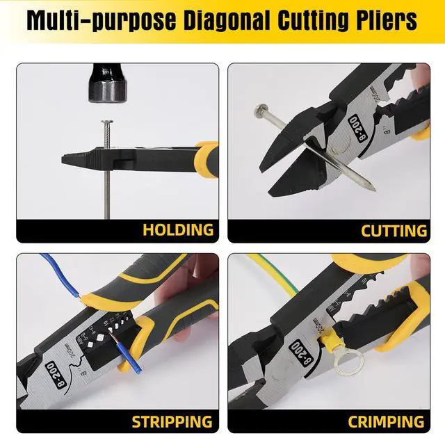 Alt view image 4 of 7 - Multi-Function Diagonal Pliers, 8-inch 4-in-1 Cr-V Steel Heavy Duty Side-Cutting Pliers with Cutting, Stripping, Crimping, and Gripping for Electricians and Homes