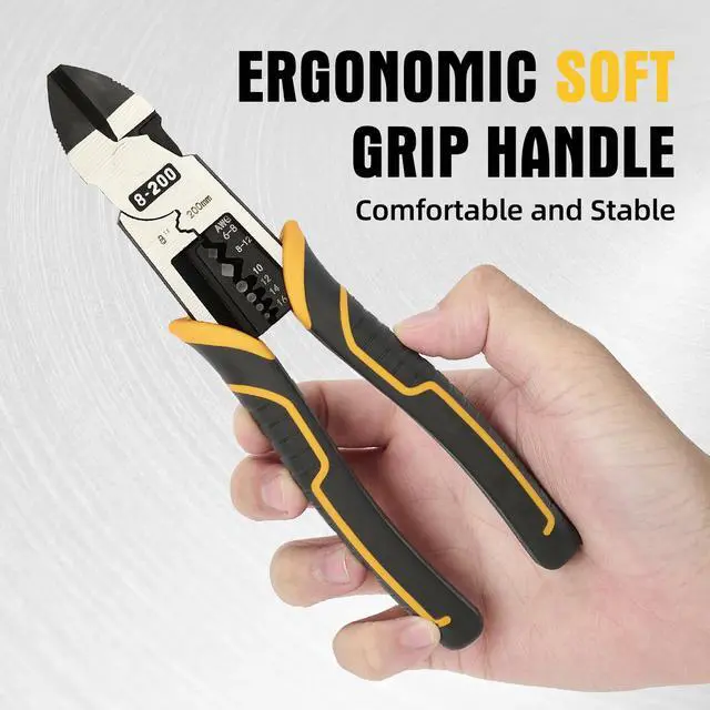 Alt view image 6 of 7 - Multi-Function Diagonal Pliers, 8-inch 4-in-1 Cr-V Steel Heavy Duty Side-Cutting Pliers with Cutting, Stripping, Crimping, and Gripping for Electricians and Homes