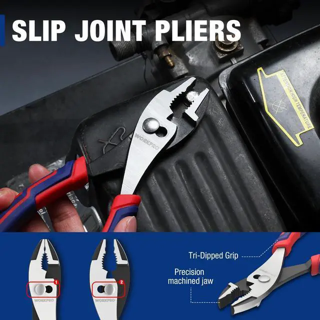 Alt view image 6 of 7 - 8 Slip Joint Pliers Tool, Large Soft Grip,Rust Prevention Finish, 3-Zone Serrated Jaw Forged from High Carbon Steel for Maximum Grip