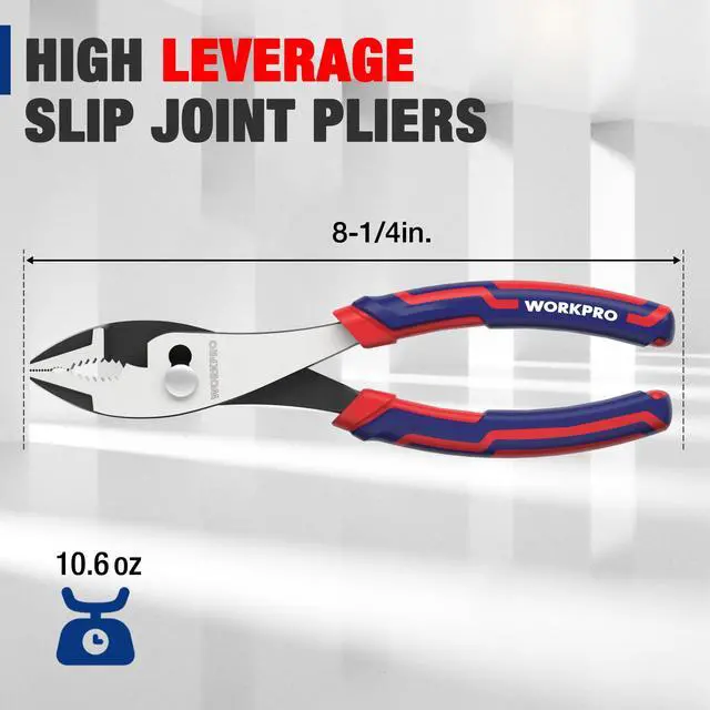 Alt view image 7 of 7 - 8 Slip Joint Pliers Tool, Large Soft Grip,Rust Prevention Finish, 3-Zone Serrated Jaw Forged from High Carbon Steel for Maximum Grip