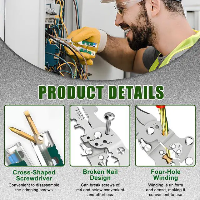 Alt view image 6 of 7 - 18 In 1 Foldable ire Stripper, With Voltage Detector, Multifunctional Wire Stripping Pliers for Cutting And Pulling Wires Cable, Cable Cutters with Plier, Crimper (1PCS)
