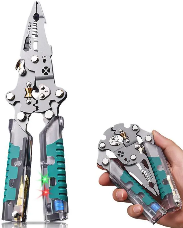 Main image of Folding Stylus Screwdriver Wire Stripper, 18-in-1 Multifunctional Tuvilo Electrical Pliers, Chrome Vanadium Steel, Wire Cutter with Electricity Tester, Crimper, Cable Splitter for Electrical Work