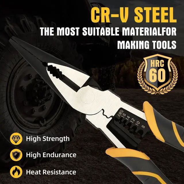 Alt view image 3 of 7 - Multi-Function Needle Nose Pliers with Cutting, Stripping, Crimping and Gripping, 9-inch 6-in-1 Cr-V Steel Combination Pliers for Electricians and Homes