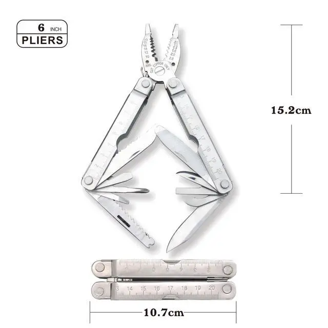 Alt view image 3 of 7 - PLB024 Stainless steel multi-function plier. 24 functions with saw, wire strippers and screwdrivers, can and bottle opener, knife, file. Hand size and easy to carry and use indoor, outdoor