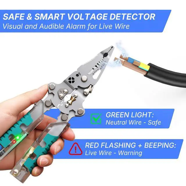 Alt view image 2 of 7 - Folding Stylus Screwdriver Wire Stripper, 18-in-1 Multifunctional Tuvilo Electrical Pliers, Chrome Vanadium Steel, Wire Cutter with Electricity Tester, Crimper, Cable Splitter for Electrical Work