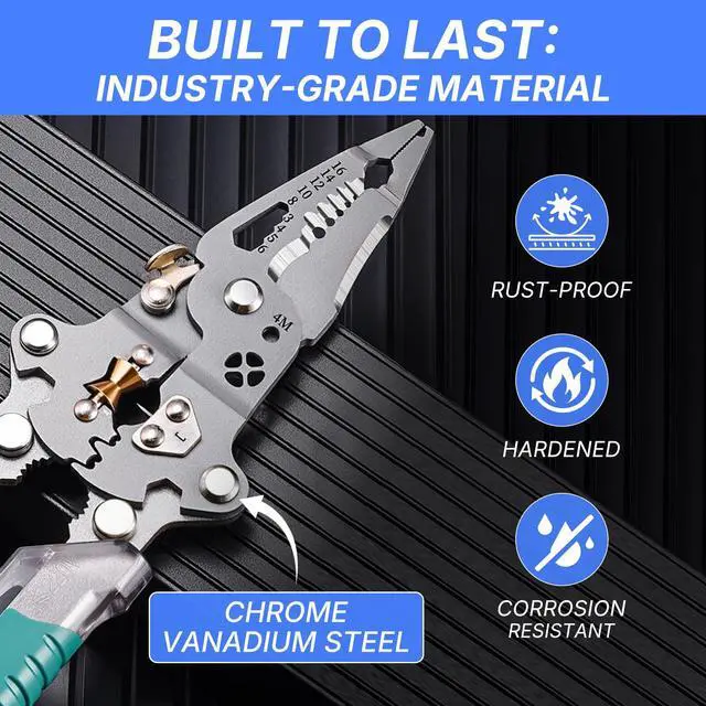 Alt view image 4 of 7 - Folding Stylus Screwdriver Wire Stripper, 18-in-1 Multifunctional Tuvilo Electrical Pliers, Chrome Vanadium Steel, Wire Cutter with Electricity Tester, Crimper, Cable Splitter for Electrical Work