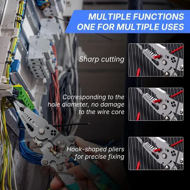 Alt view image 3 of 7 - Folding Stylus Screwdriver Wire Stripper, 18-in-1 Multifunctional Tuvilo Electrical Pliers, Chrome Vanadium Steel, Wire Cutter with Electricity Tester, Crimper, Cable Splitter for Electrical Work