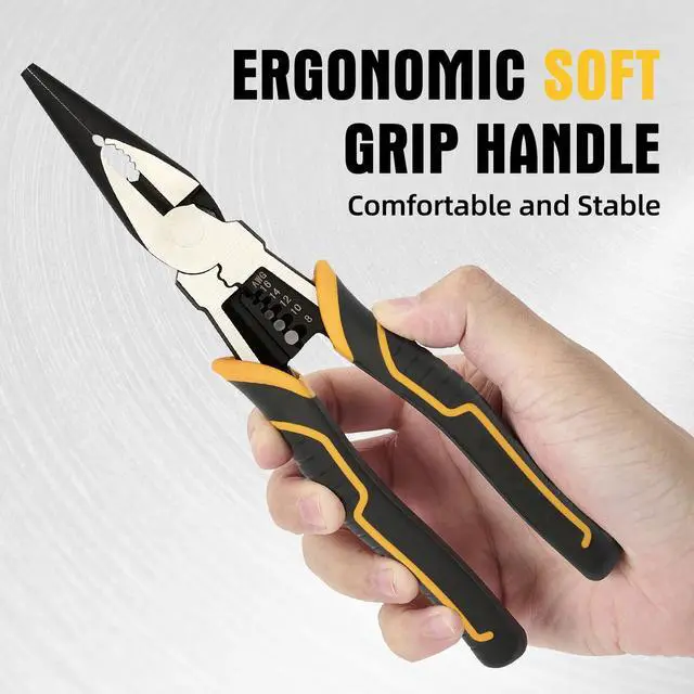 Alt view image 6 of 7 - Multi-Function Needle Nose Pliers with Cutting, Stripping, Crimping and Gripping, 9-inch 6-in-1 Cr-V Steel Combination Pliers for Electricians and Homes
