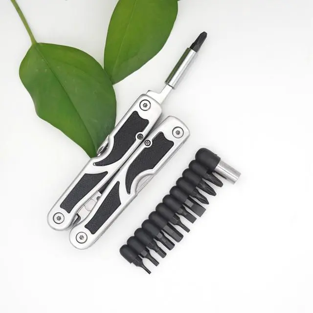 Alt view image 4 of 7 - PLB027 stainless steel multi-function plier. 27 functions with knife, fish scaler, screwdrivers, can and bottle opener, 11 bits and 1 socket. Hand size and easy to carry and use indoor, outdoor