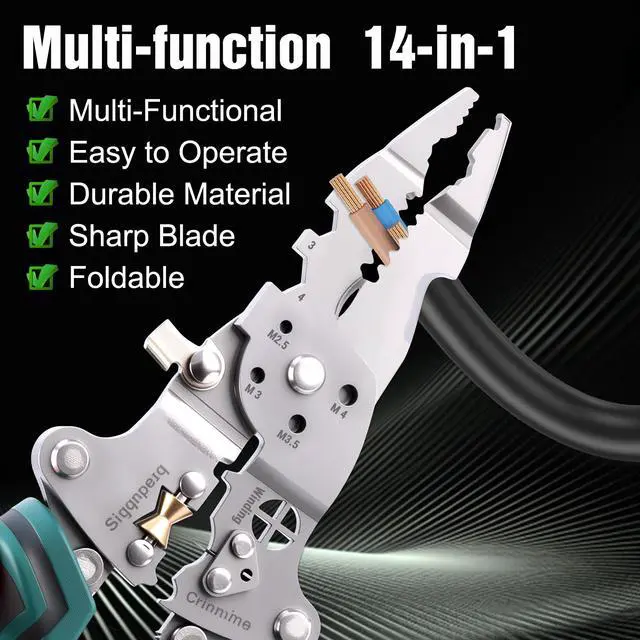 Alt view image 3 of 7 - Multi-Function Foldable Wire Stripper with Voltage Tester, Professional Foldable Multi-Tool Pliers for Electricians, 18-in-1 Wire Stripper & Tester for Stripping, Shearing, Peeling, Cutting