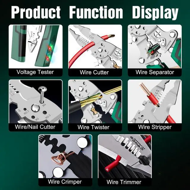 Alt view image 4 of 7 - Multi-Function Foldable Wire Stripper with Voltage Tester, Professional Foldable Multi-Tool Pliers for Electricians, 18-in-1 Wire Stripper & Tester for Stripping, Shearing, Peeling, Cutting