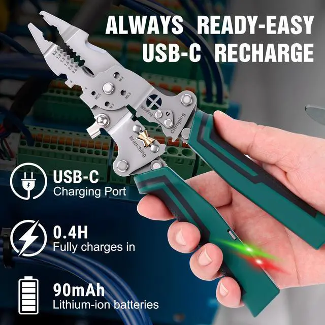 Alt view image 6 of 7 - Multi-Function Foldable Wire Stripper with Voltage Tester, Professional Foldable Multi-Tool Pliers for Electricians, 18-in-1 Wire Stripper & Tester for Stripping, Shearing, Peeling, Cutting
