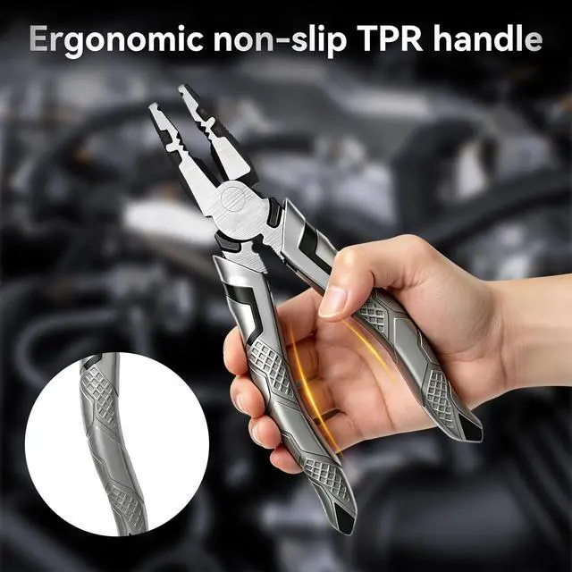 Alt view image 4 of 6 - 8 Inch Linesman Pliers with Wire Cutters | Heavy Duty Linesman Combination Tool with Serrated Jaws & Non-Slip Grips for Cutting, Bending, Crimping and Screw Clamping