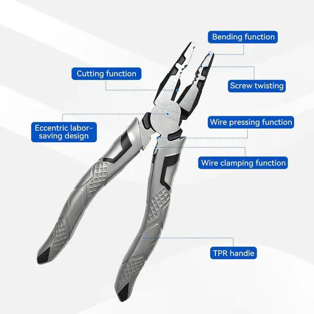 Alt view image 5 of 6 - 8 Inch Linesman Pliers with Wire Cutters | Heavy Duty Linesman Combination Tool with Serrated Jaws & Non-Slip Grips for Cutting, Bending, Crimping and Screw Clamping