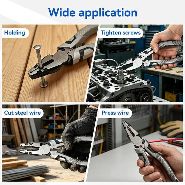 Alt view image 6 of 6 - 8 Inch Linesman Pliers with Wire Cutters | Heavy Duty Linesman Combination Tool with Serrated Jaws & Non-Slip Grips for Cutting, Bending, Crimping and Screw Clamping