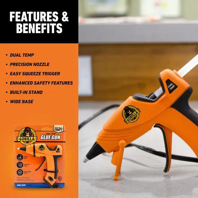 Alt view image 2 of 7 - Hot Glue Gun, Dual Temp, Mini Size, Easy Squeeze Trigger | Precision Nozzle, Enhanced Safety Features, Built-In Stand, Ideal for DIY, Craft, Repairs, and More