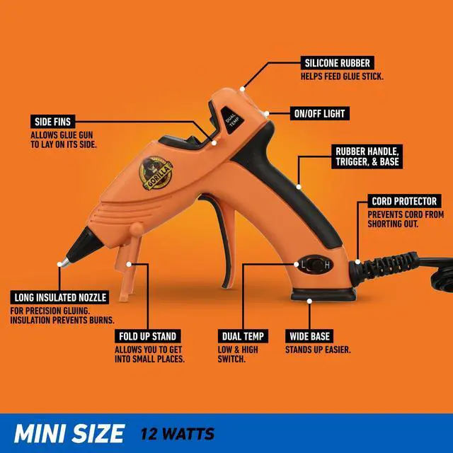 Alt view image 3 of 7 - Hot Glue Gun, Dual Temp, Mini Size, Easy Squeeze Trigger | Precision Nozzle, Enhanced Safety Features, Built-In Stand, Ideal for DIY, Craft, Repairs, and More